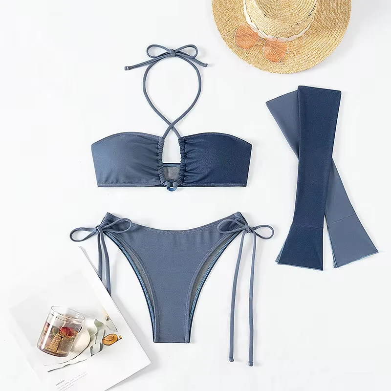 Cross Neck Bikinis Three Piece Bathing Suit Women Bikini Seperate Sleeve Swimsuit Lace Up Bikini Swimsuit Maillot De Bain Femme
Cross Neck Bikinis Three Piece Bathing Suit Women Bikini Seperate Sleeve Swimsuit Lace Up Bikini Swimsuit Maillot De Bain Femme