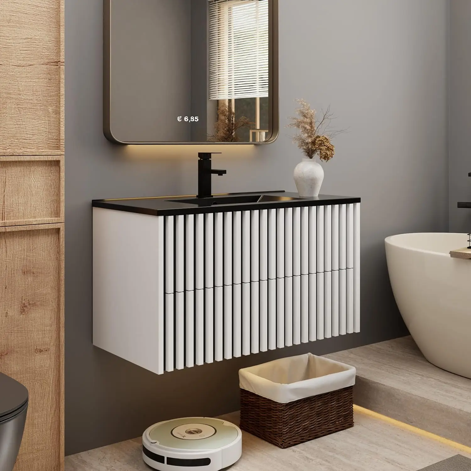 36" Floating Bathroom Vanity with Sink Combo, Modern Wall Mounted Cabinet with 2 Fluted Drawers, Undermount Black Sink,, Custom
36" Floating Bathroom Vanity with Sink Combo, Modern Wall Mounted Cabinet with 2 Fluted Drawers, Undermount Black Sink,, Custom
