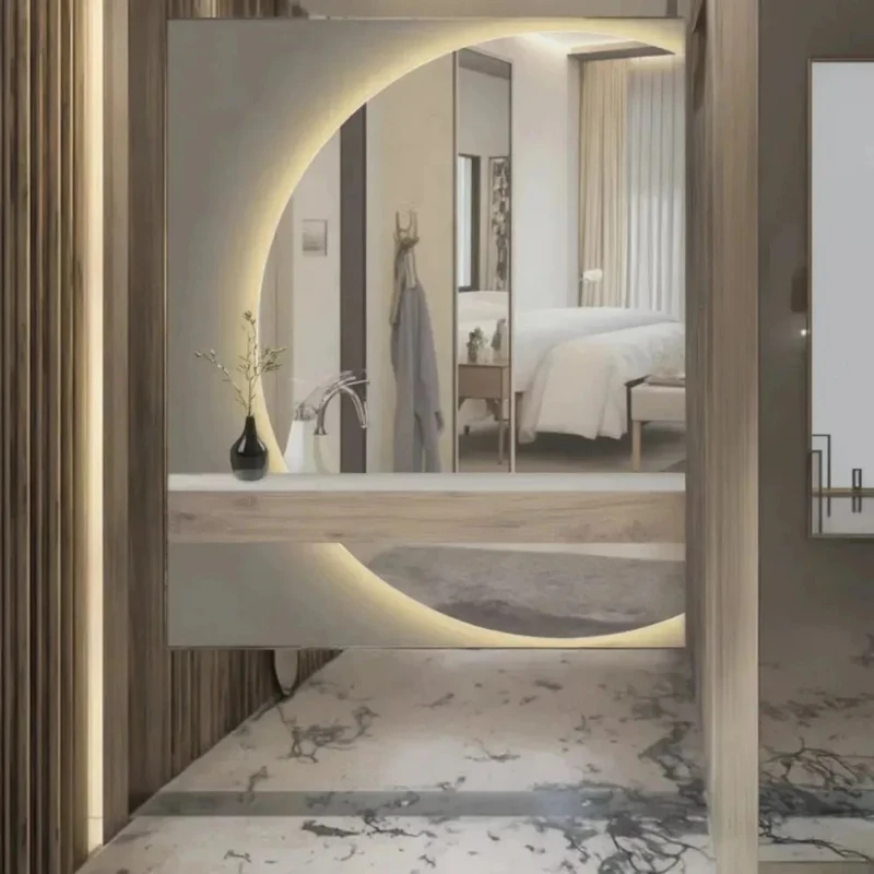 Smart Bathroom Mirror LED Touch Screen Half Moon Irregular Shape Anti-Fog Dimmable Tricolor Light Wall Mounted Makeup Mirror
Smart Bathroom Mirror LED Touch Screen Half Moon Irregular Shape Anti-Fog Dimmable Tricolor Light Wall Mounted Makeup Mirror