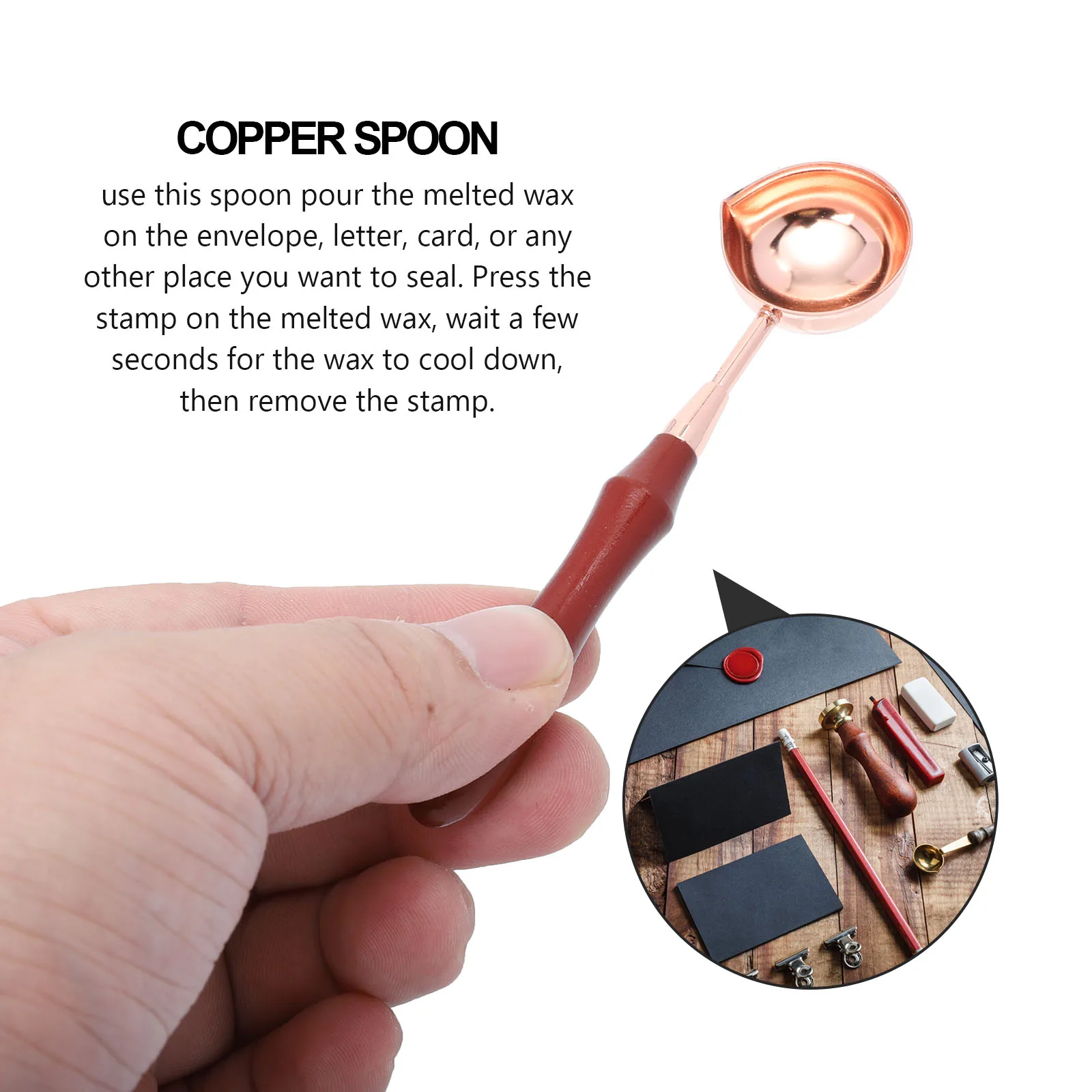 Wax Seal Melting Spoon Copper with Wood Handle Elegant for Envelope Letters Invitations Wax Sealing Stamp Spoon
Wax Seal Melting Spoon Copper with Wood Handle Elegant for Envelope Letters Invitations Wax Sealing Stamp Spoon