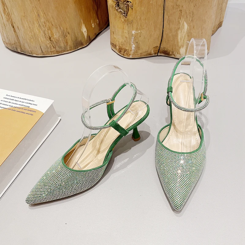 Summer Pointed Rhinestone Elastic Belt Women Sandals Slingback Solid Color Fashion Elegant Dress Shoes Bing Stiletto High Heels
Summer Pointed Rhinestone Elastic Belt Women Sandals Slingback Solid Color Fashion Elegant Dress Shoes Bing Stiletto High Heels