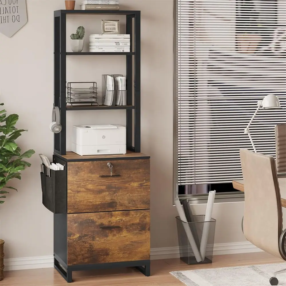 Rustic Brown 2-Drawer Lockable Cabinet, Adjustable Shelf Printer Stand with Hooks for Home Office
Rustic Brown 2-Drawer Lockable Cabinet, Adjustable Shelf Printer Stand with Hooks for Home Office