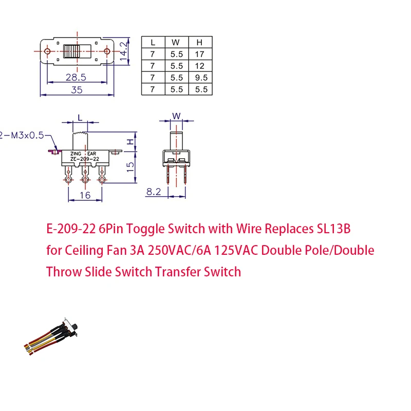 Reverse Direction 6 Pin Switch ZE-209-22 Replaces SL13B for Ceiling Fan 3A 250VAC or 6A 125VAC
Reverse Direction 6 Pin Switch ZE-209-22 Replaces SL13B for Ceiling Fan 3A 250VAC or 6A 125VAC