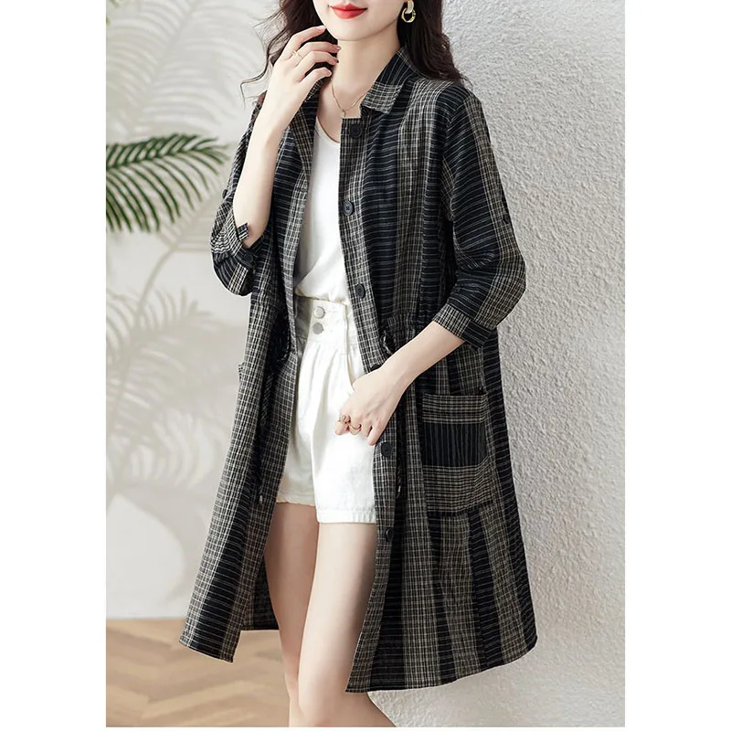 Cotton Plaid Women's Long Cropped Sleeve Coat With Trench Coat Female New Loose Outwear Windbreaker Jacket Early Autumn 2025
Cotton Plaid Women's Long Cropped Sleeve Coat With Trench Coat Female New Loose Outwear Windbreaker Jacket Early Autumn 2025