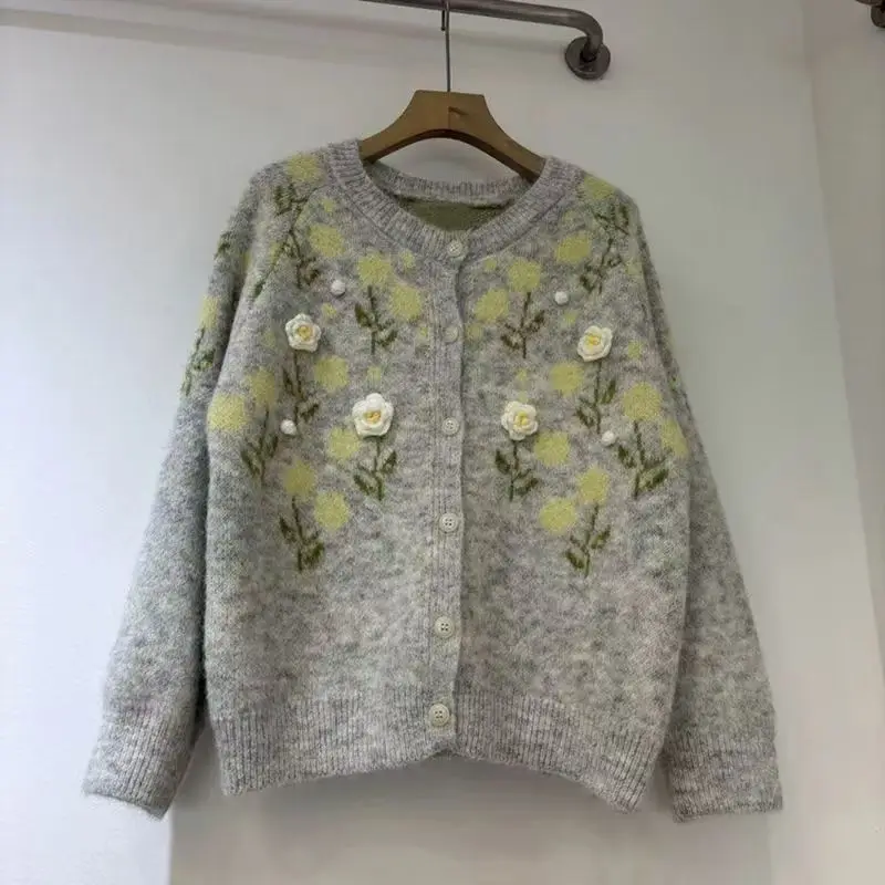 3D Flowers Grey O Neck Single Breasted Sweater Women 2025 Ropa Mujer Long Sleeve Cardigan Knitwear Autumn Winter Jumpers Korean
3D Flowers Grey O Neck Single Breasted Sweater Women 2025 Ropa Mujer Long Sleeve Cardigan Knitwear Autumn Winter Jumpers Korean
