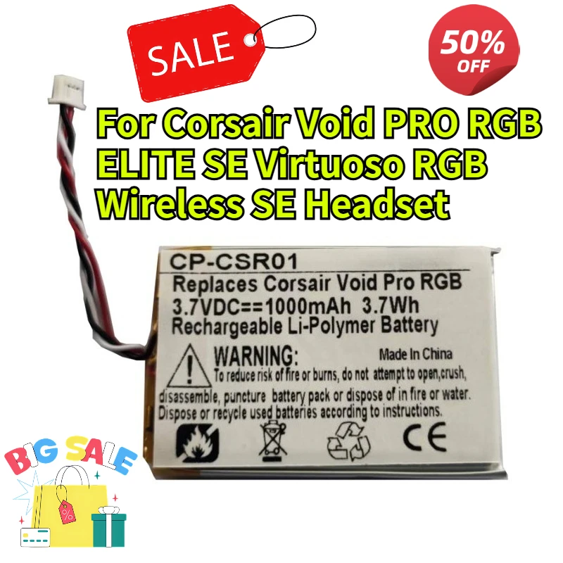 3.7V Replacement Battery For Corsair Void PRO RGB ELITE SE Virtuoso RGB Wireless SE Headset
3.7V Replacement Battery For Corsair Void PRO RGB ELITE SE Virtuoso RGB Wireless SE Headset