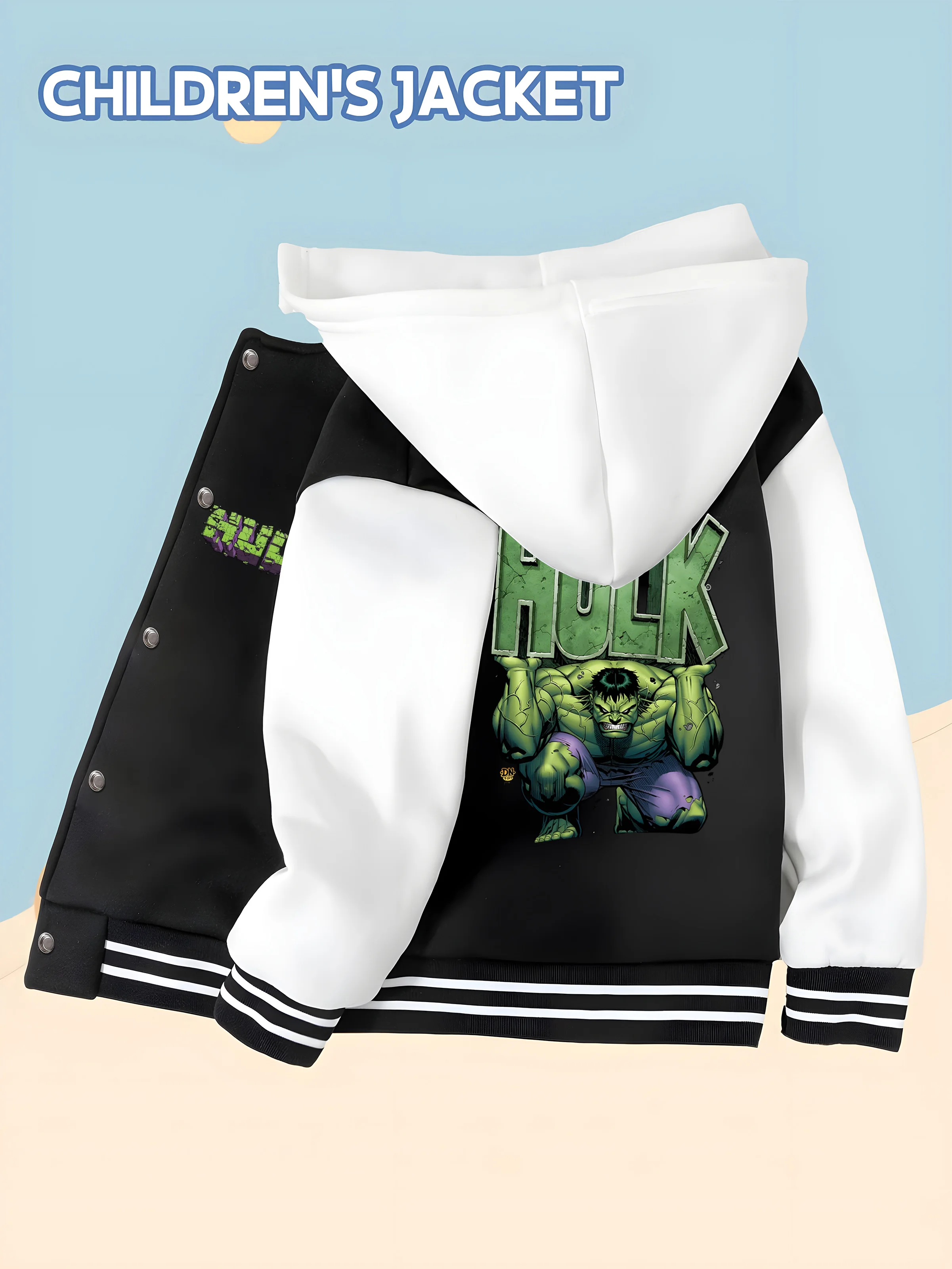 MINISO Marvel Boys' Baseball Jacket - Incredible Hulk Print, Double-Sided Pattern, Comfortable Fabric, Black and White, Fashiona 
MINISO Marvel Boys' Baseball Jacket - Incredible Hulk Print, Double-Sided Pattern, Comfortable Fabric, Black and White, Fashiona