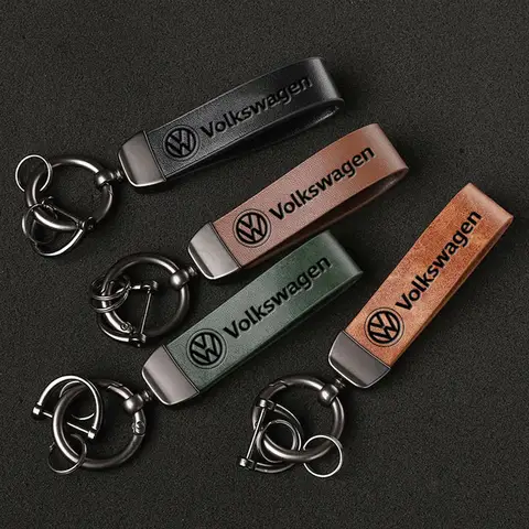 Car Logo Keychain High Quality Leather Key Holder Ring Accessories For VW GTI Atlas Jetta Touareg Variant Golf Polo Taos Nivus