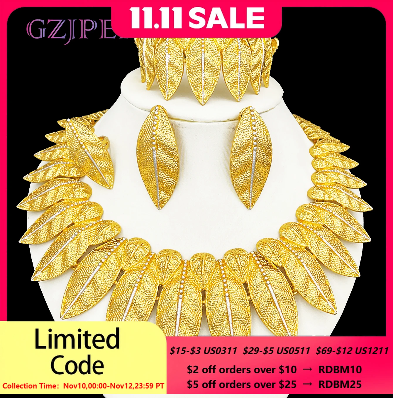 GZJPEI Italian 18K Gold Plated Jewelry Set Vintage Leafs Design Exaggeration Large Jewellry For Women Wedding Gift 2025 New
GZJPEI Italian 18K Gold Plated Jewelry Set Vintage Leafs Design Exaggeration Large Jewellry For Women Wedding Gift 2025 New