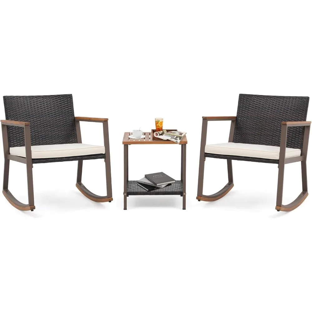 3 Pieces Rocking Bistro Set, Small Wicker Patio Furniture Set with 2-Tier Coffee Table, Patio Chairs Set for Porch,Balcony,Yard
3 Pieces Rocking Bistro Set, Small Wicker Patio Furniture Set with 2-Tier Coffee Table, Patio Chairs Set for Porch,Balcony,Yard