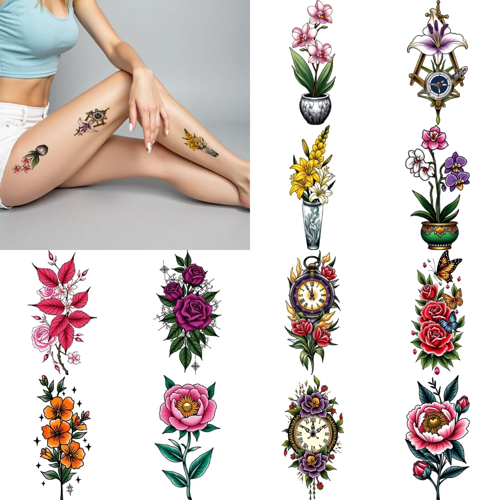 28pcs Temporary Tattoo Clock With Floral Decor Waterproof Long-lasting Body Stickers Flowers In A Pot Lilies With Clock For
28pcs Temporary Tattoo Clock With Floral Decor Waterproof Long-lasting Body Stickers Flowers In A Pot Lilies With Clock For
