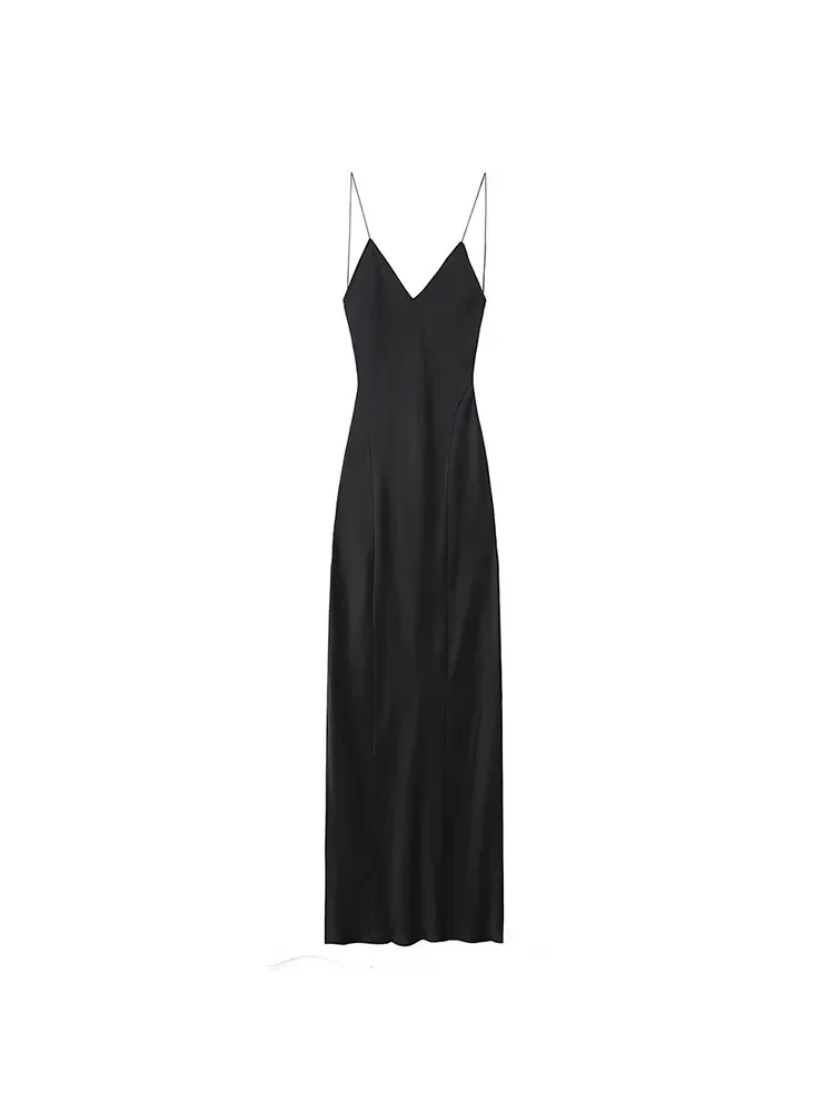 Vintage Thin Strapless V-Neck Female Chic Lady Dresses Women Fashion Satin Black Backless Pleated Midi Dress
Vintage Thin Strapless V-Neck Female Chic Lady Dresses Women Fashion Satin Black Backless Pleated Midi Dress