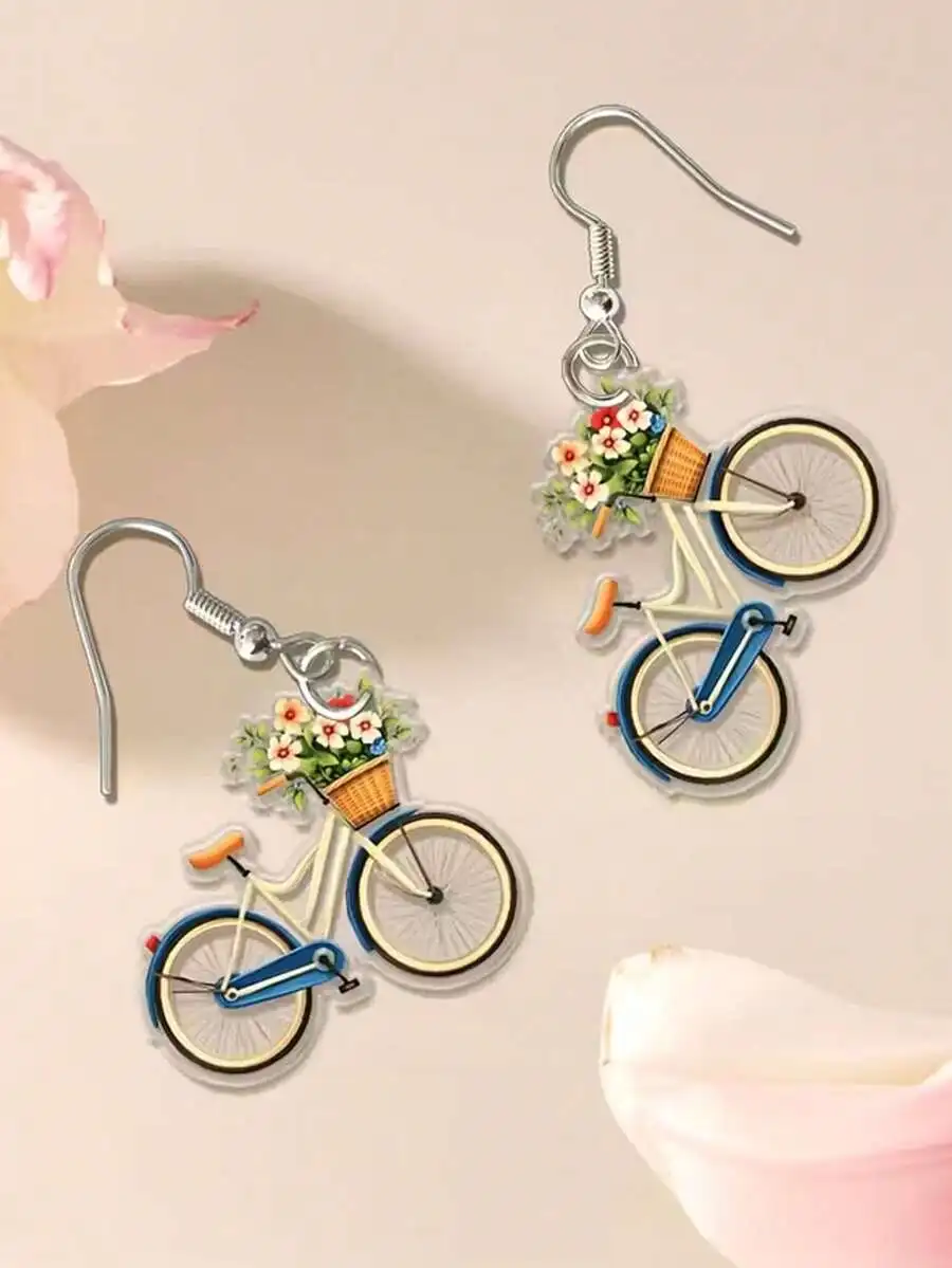 Flat Acrylic Bicycle Earrings For Women With Flower Basket Detail, Lightweight Iron Hook, All-Season Fashion Accessory
Flat Acrylic Bicycle Earrings For Women With Flower Basket Detail, Lightweight Iron Hook, All-Season Fashion Accessory