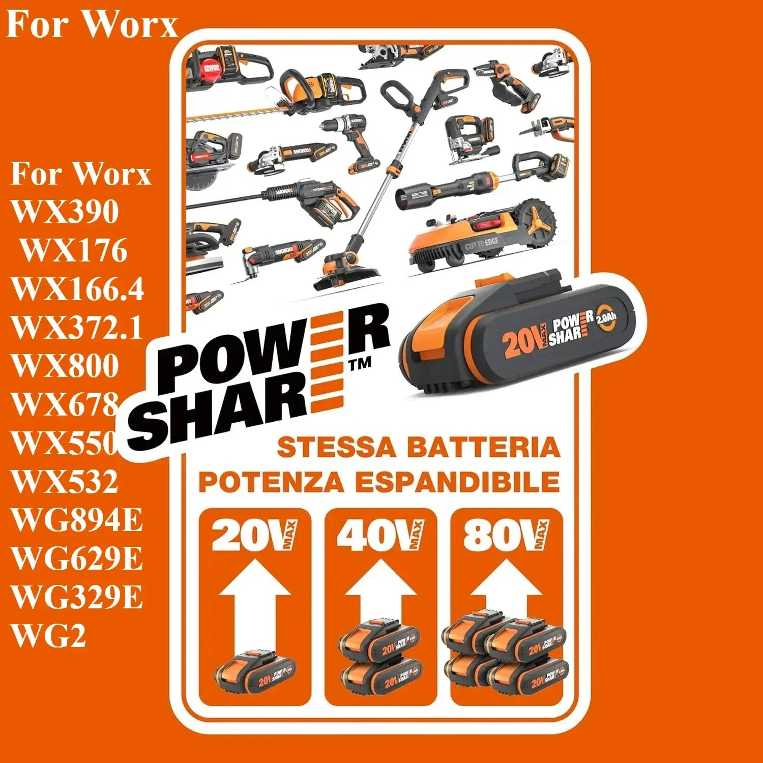 For WORX 20V 4Ah/6Ah/8Ah WA3014 WA3551 WG630 WG629 WX372 WX390 WX394 WX550 WX523 WX802 WX858 WX900 Power Tool Battery
For WORX 20V 4Ah/6Ah/8Ah WA3014 WA3551 WG630 WG629 WX372 WX390 WX394 WX550 WX523 WX802 WX858 WX900 Power Tool Battery