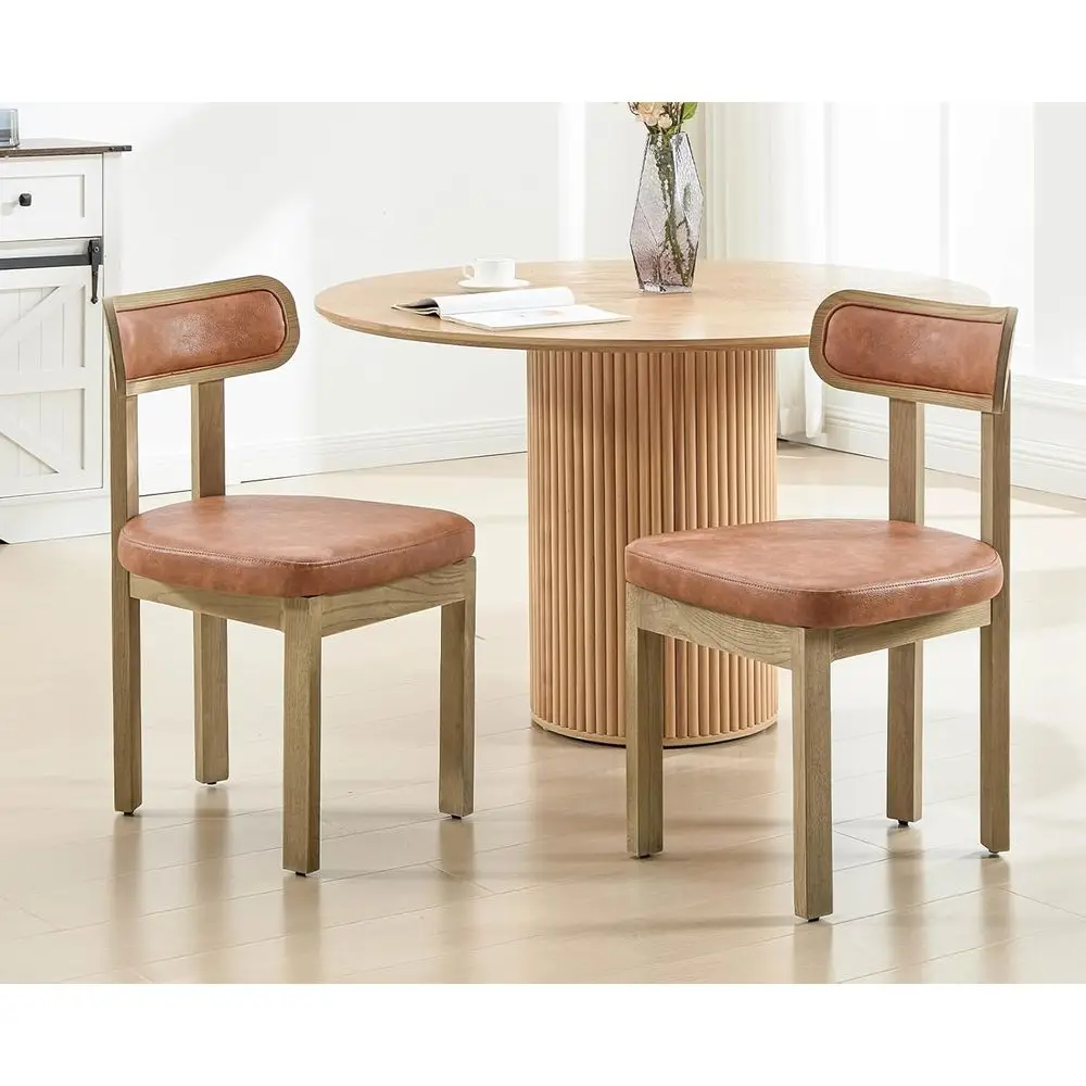 Upholstered Dining Chairs Set of 2 with Curved Backrest, Padded Back, Wood Legs, Brown Faux Leather
Upholstered Dining Chairs Set of 2 with Curved Backrest, Padded Back, Wood Legs, Brown Faux Leather