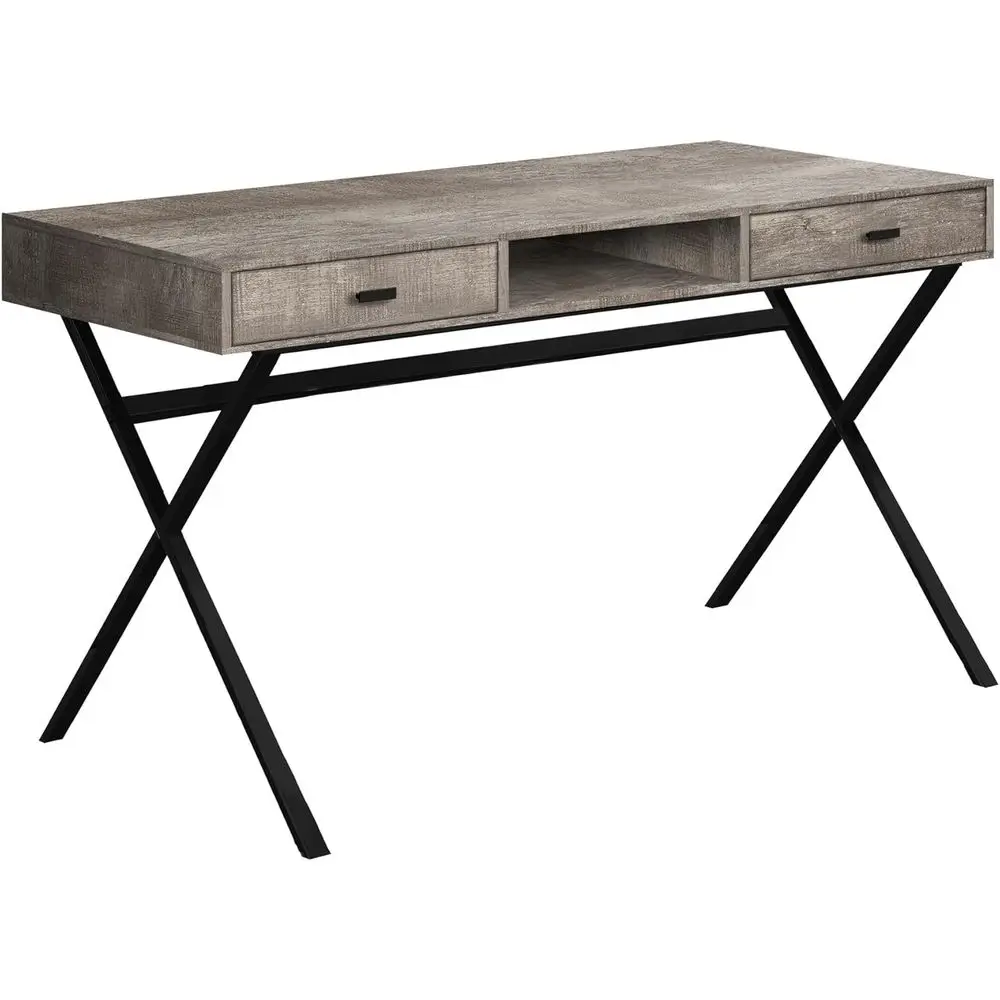 Reclaimed Wood Laptop Desk with Drawers and Open Shelf, 48 Long, Metal Legs, Taupe Finish
Reclaimed Wood Laptop Desk with Drawers and Open Shelf, 48 Long, Metal Legs, Taupe Finish