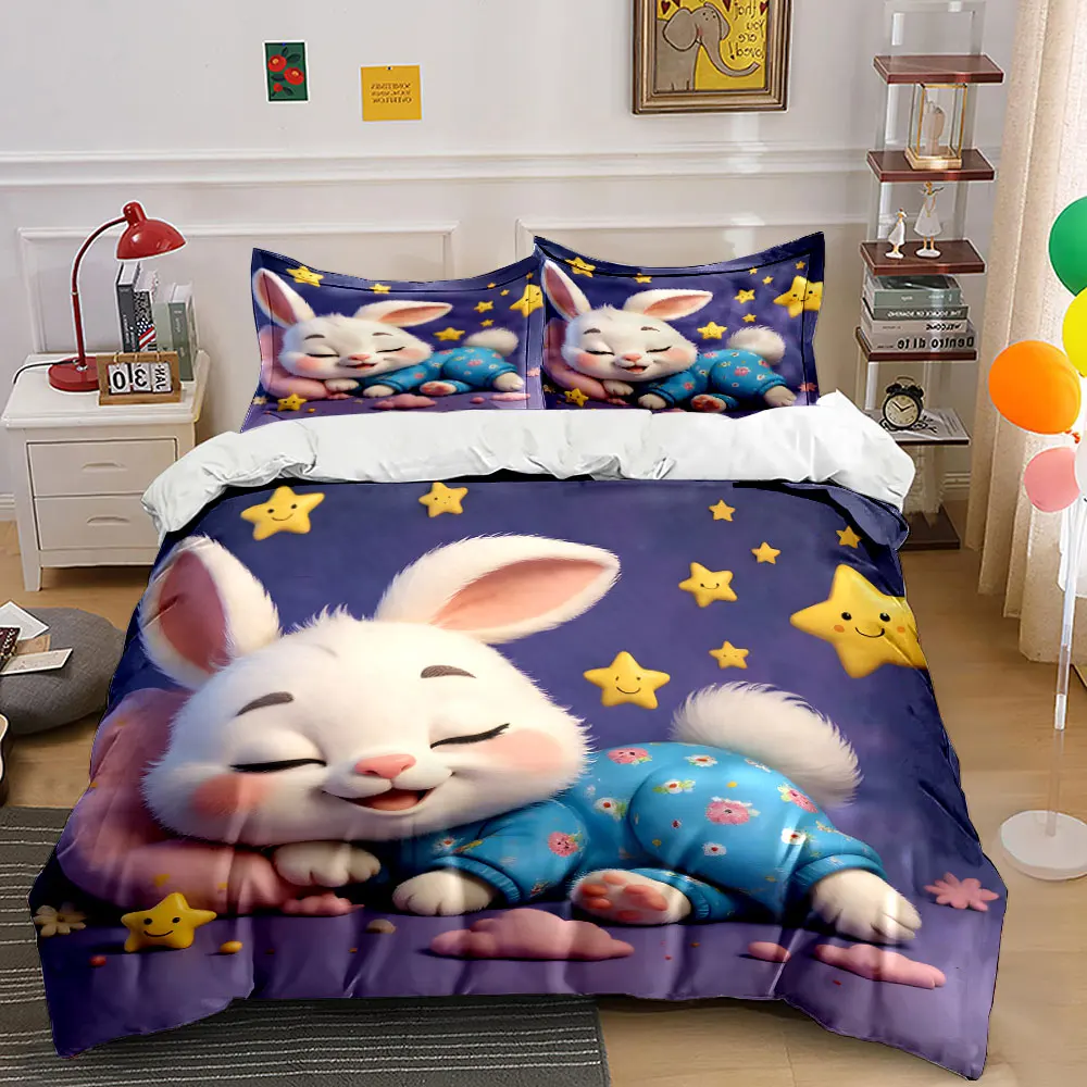 Adorable bunny sleeping with dreamy stars Bedding Set for Kids Luxury Gift 3pcs Digital Print Comforter Set Soft Comfortable
Adorable bunny sleeping with dreamy stars Bedding Set for Kids Luxury Gift 3pcs Digital Print Comforter Set Soft Comfortable