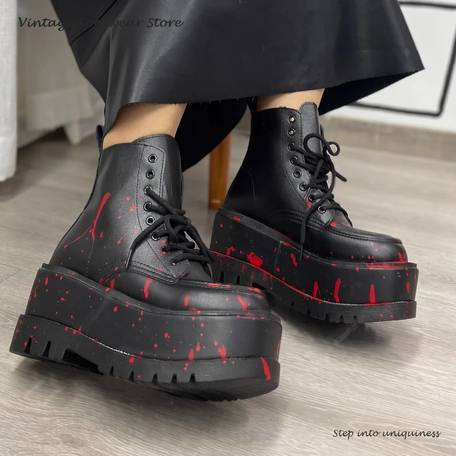 Vintage Graffiti Height Increasing Booties Punk Style 7cm Platform Rocking Ankle Boots Unisex Round Toe Lace Up Modern Boots
Vintage Graffiti Height Increasing Booties Punk Style 7cm Platform Rocking Ankle Boots Unisex Round Toe Lace Up Modern Boots