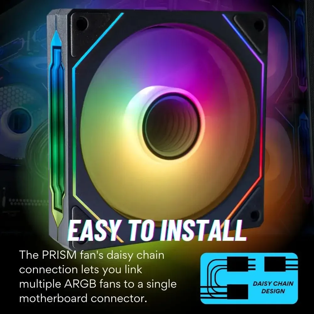 PRISM 4 12cm ARGB 4 Pin Computer Case Fan Quiet Cooling 12V Large Air Volume 800-1600RPM for Desktop Gaming PC Build
PRISM 4 12cm ARGB 4 Pin Computer Case Fan Quiet Cooling 12V Large Air Volume 800-1600RPM for Desktop Gaming PC Build