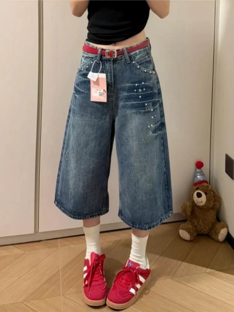 High Waist Wide Leg Jeans Shorts Women's Summer Casual Washed out Denim Rivet Lightning Straight Seven-Foot Shorts
High Waist Wide Leg Jeans Shorts Women's Summer Casual Washed out Denim Rivet Lightning Straight Seven-Foot Shorts