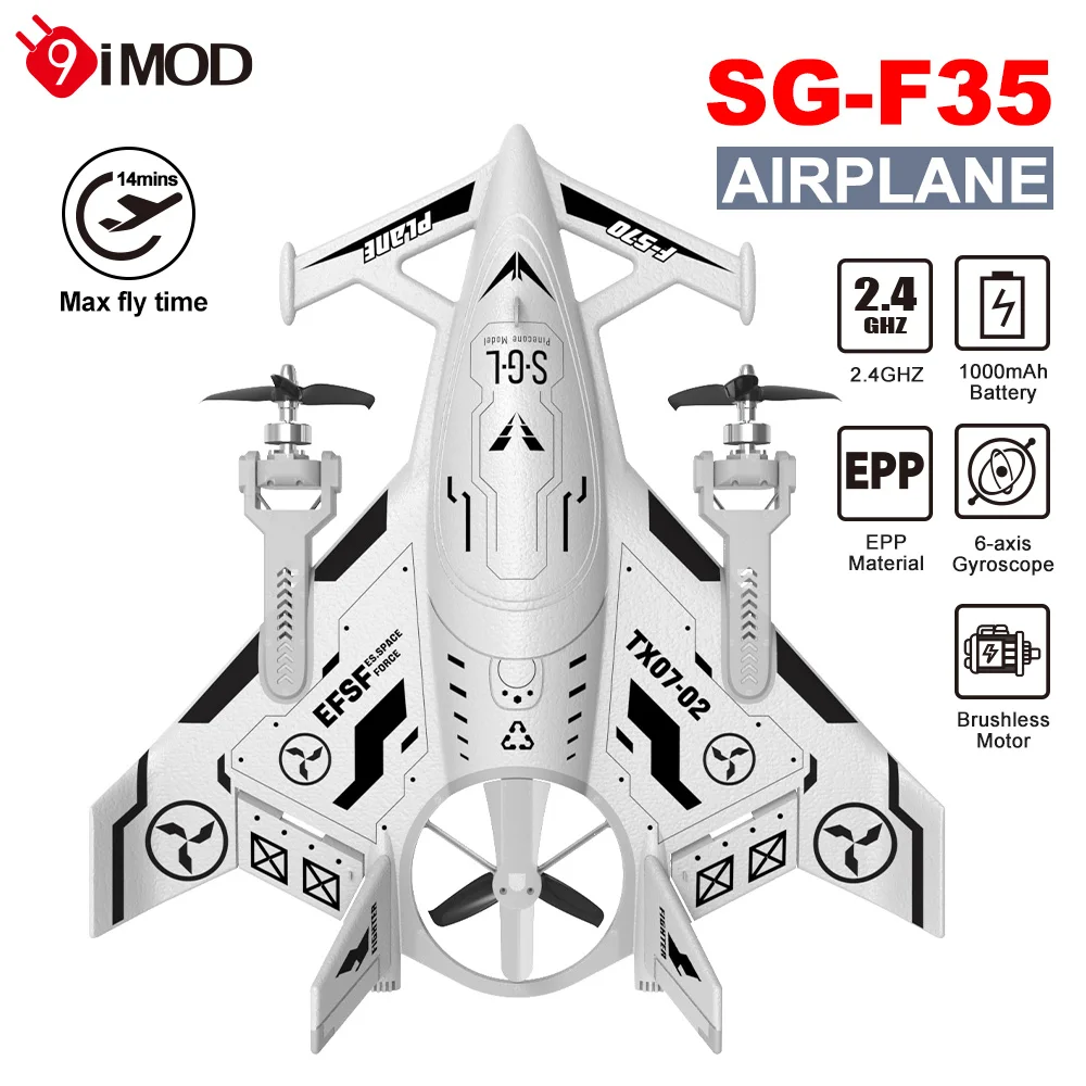 9IMOD RC Plane SG-F35 Aerobatic Fighterc 8Channels EPP Material 6-Axis Gyros 2.4G 3-Mode Flight 200M 2 Speeds Brushless Glider
9IMOD RC Plane SG-F35 Aerobatic Fighterc 8Channels EPP Material 6-Axis Gyros 2.4G 3-Mode Flight 200M 2 Speeds Brushless Glider