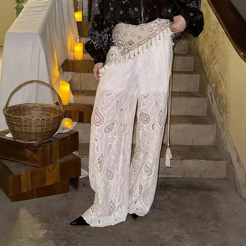 Women's Vacation Style Embroidered Hollow Out Trousers, Square Scarf Wipe Wide Leg Pants, High Quality Straight, Summer, New2025
Women's Vacation Style Embroidered Hollow Out Trousers, Square Scarf Wipe Wide Leg Pants, High Quality Straight, Summer, New2025