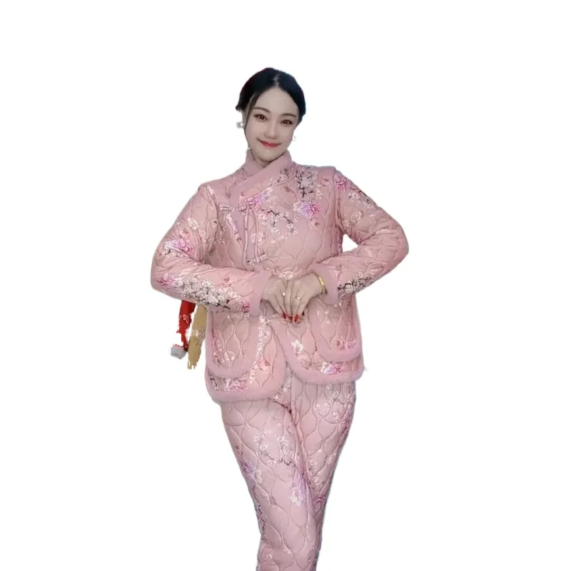 Chinese Style National Style Age-reducing Velvet Thickened Warm Suit Women's Winter Retro Cotton-padded Clothes Tops + Pants Set
Chinese Style National Style Age-reducing Velvet Thickened Warm Suit Women's Winter Retro Cotton-padded Clothes Tops + Pants Set