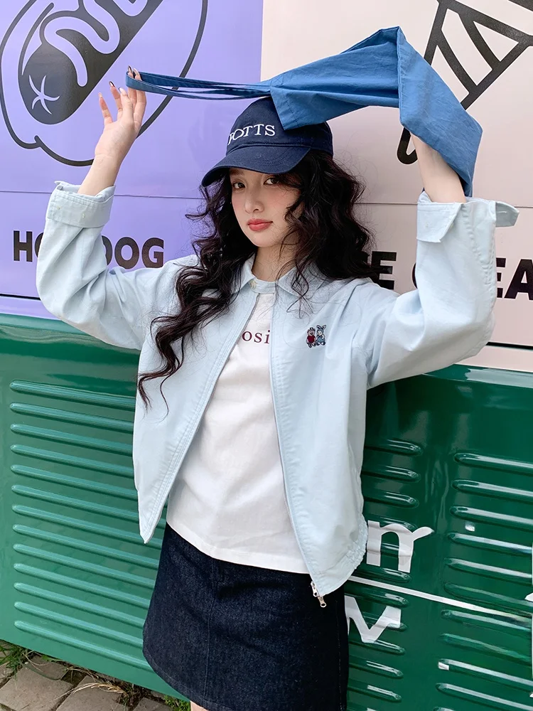 Синяя женская куртка на молнии с вышивкой, повседневная, свободного кроя, с длинными рукавами, весенняя верхняя одежда, с милым узором в виде медвежонка, маленький размер
Синяя женская куртка на молнии с вышивкой, повседневная, свободного кроя, с длинными рукавами, весенняя верхняя одежда, с милым узором в виде медвежонка, маленький размер