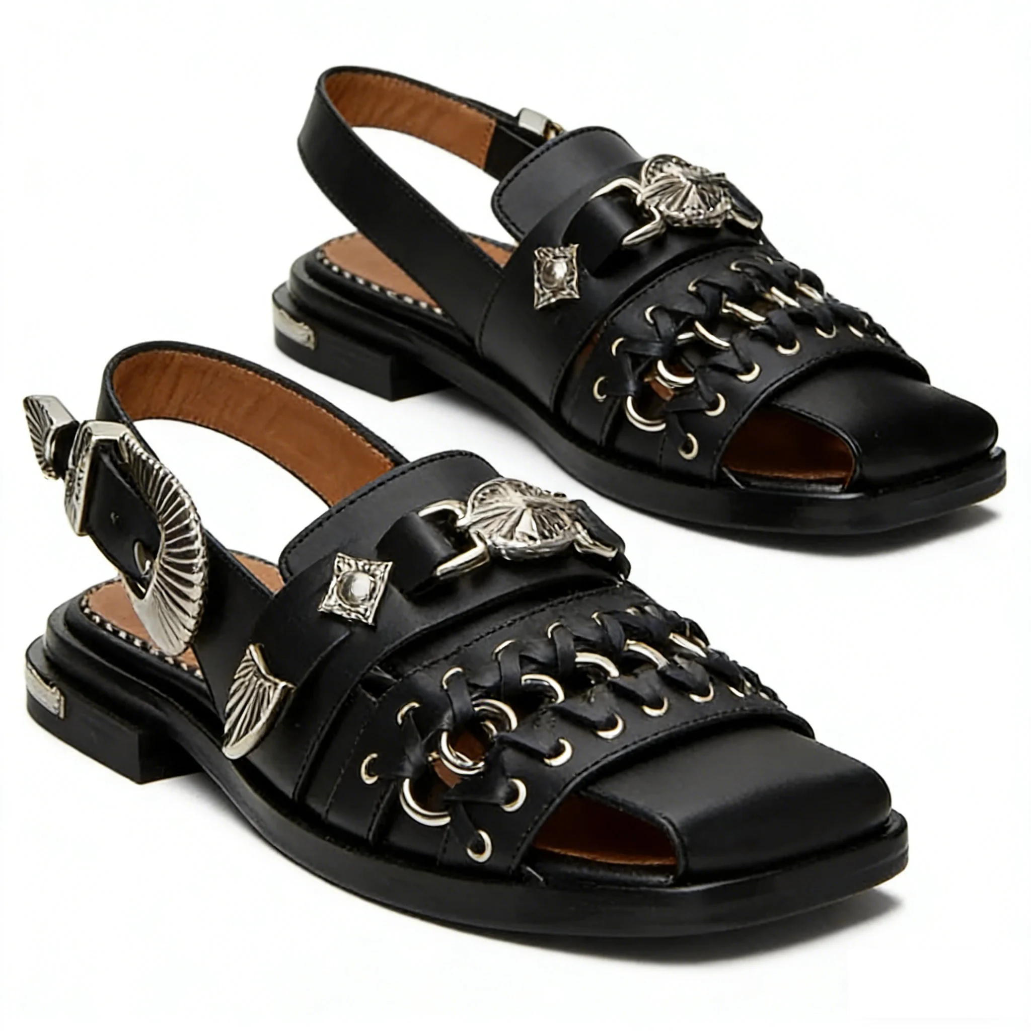Men's White Leather Gladiator Sandals Western Silver Metal Buckle Decor Slingback Flat Sandals Casual Summer Beach Party Male Fo
Men's White Leather Gladiator Sandals Western Silver Metal Buckle Decor Slingback Flat Sandals Casual Summer Beach Party Male Fo