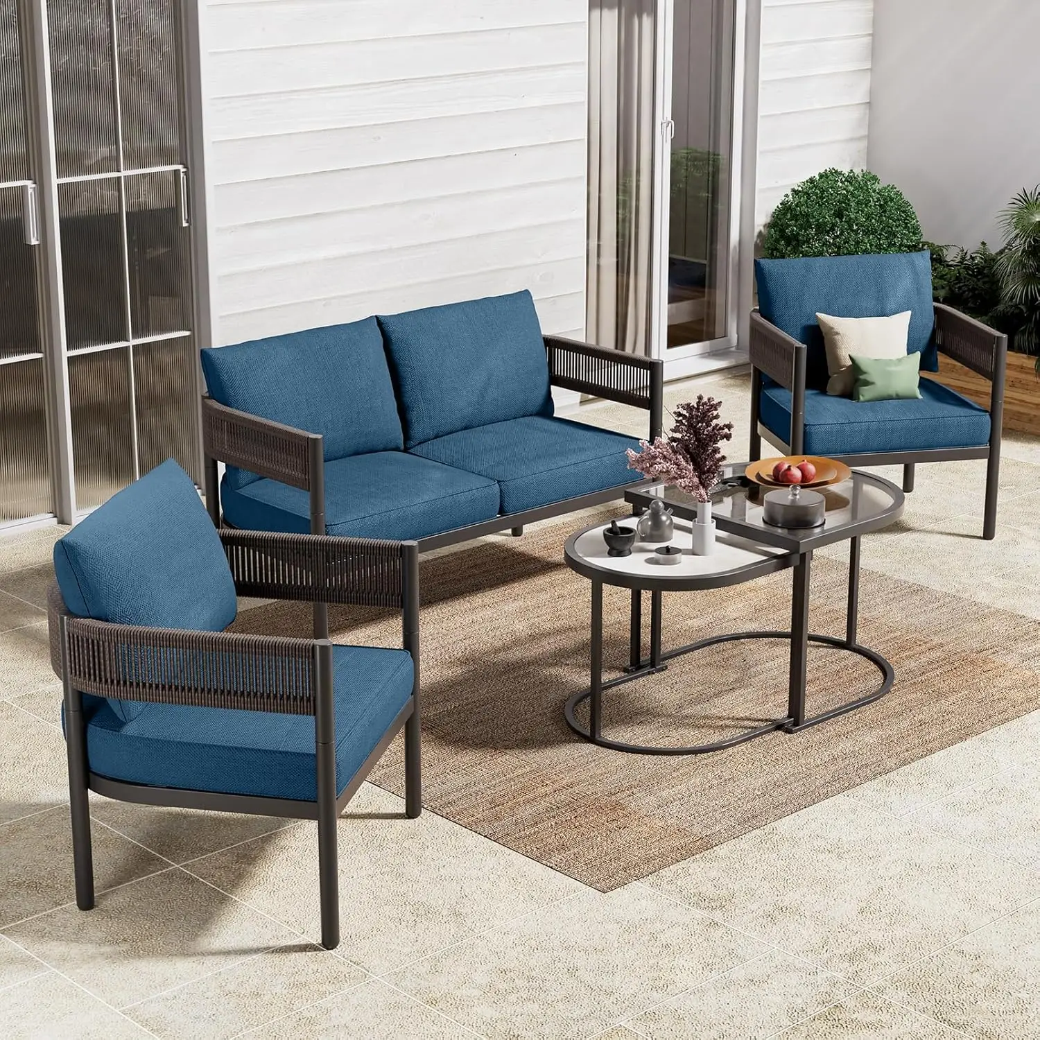 #5-Piece Outdoor Furniture Set Wicker Sofa Conversation Set Thick Cushions Coffee Table Backyard Balcony Garden, Customized
#5-Piece Outdoor Furniture Set Wicker Sofa Conversation Set Thick Cushions Coffee Table Backyard Balcony Garden, Customized