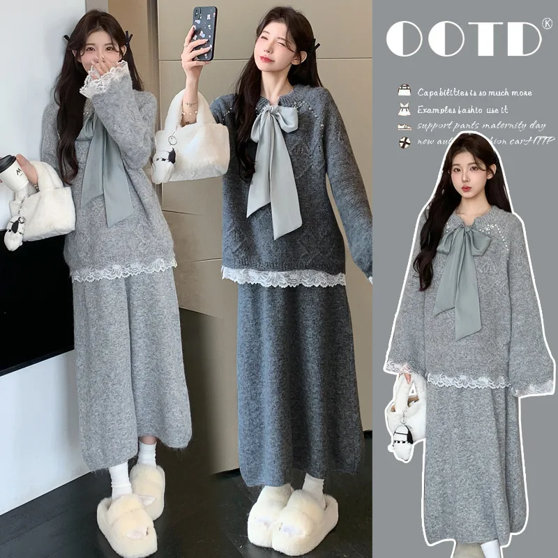 Maternity Suit Autumn Winter 2026 New Style Elegant Gentle Bowknot Lace Trim Sweater and Midi Skirt Two Piece Set For Pregnancy
Maternity Suit Autumn Winter 2026 New Style Elegant Gentle Bowknot Lace Trim Sweater and Midi Skirt Two Piece Set For Pregnancy