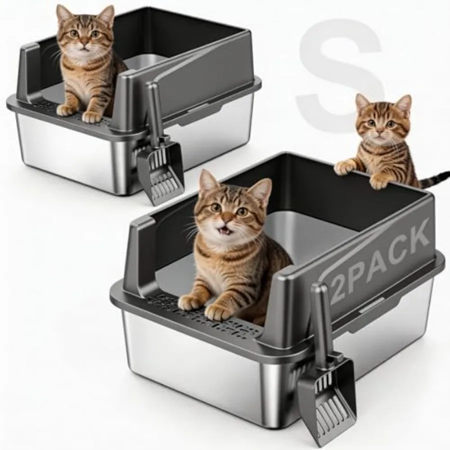 2 Pack Stainless Steel Cat Litter Box with Lid, Metal Kitty Litter Box for Small Cats, Kitten Litter Boxs with Non-Sticky, Anti
2 Pack Stainless Steel Cat Litter Box with Lid, Metal Kitty Litter Box for Small Cats, Kitten Litter Boxs with Non-Sticky, Anti