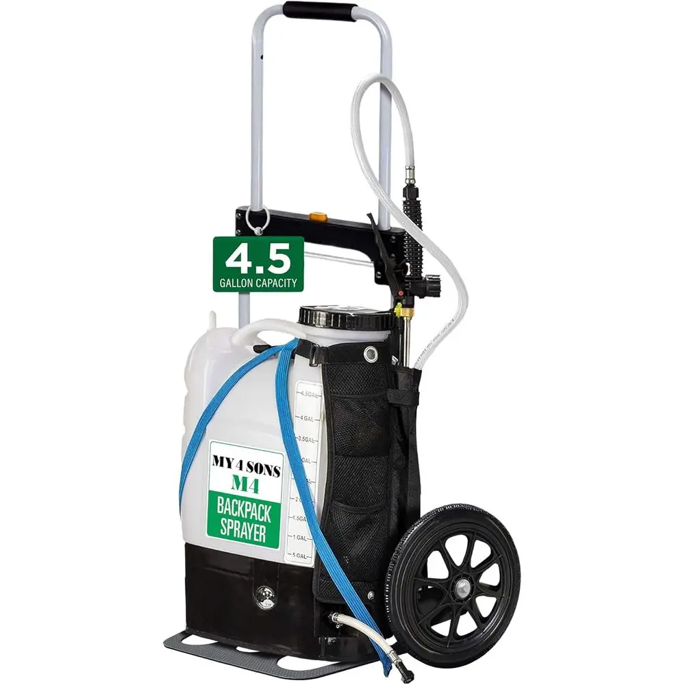 4-Gallon Battery-Powered Cordless Sprayer with 14-Inch Wheels, Spray Pistol, Adjustable Wand, 15ft Hose, Secure Strap, and Recha
4-Gallon Battery-Powered Cordless Sprayer with 14-Inch Wheels, Spray Pistol, Adjustable Wand, 15ft Hose, Secure Strap, and Recha