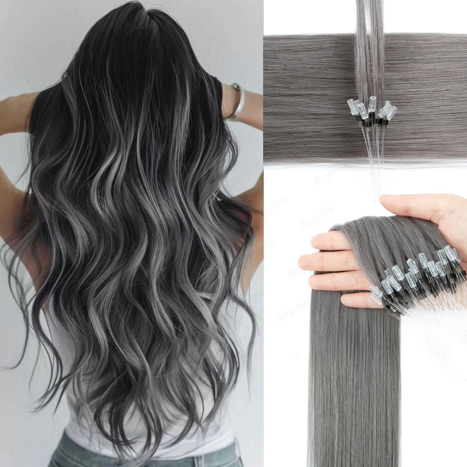 Colored Micro Link Hair Extensions Human Hair No Glue Virgin Human Hair for Women Girls 50 Strands Colorful 30G Gray
Colored Micro Link Hair Extensions Human Hair No Glue Virgin Human Hair for Women Girls 50 Strands Colorful 30G Gray