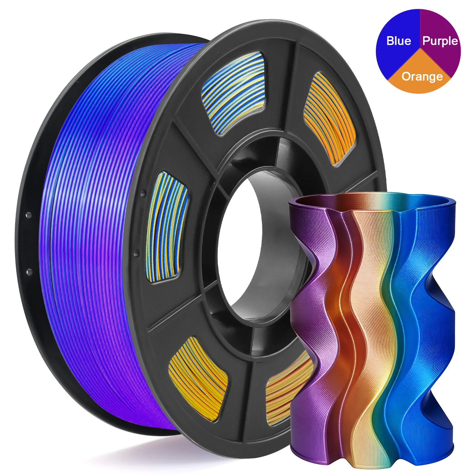 Tricolor Silk PLA 3D Printer Filament, 1.75mm Multicolor 3D Printing Filament, Blue&purple&orange Filament, 250g (0.55lbs)
Tricolor Silk PLA 3D Printer Filament, 1.75mm Multicolor 3D Printing Filament, Blue&purple&orange Filament, 250g (0.55lbs)