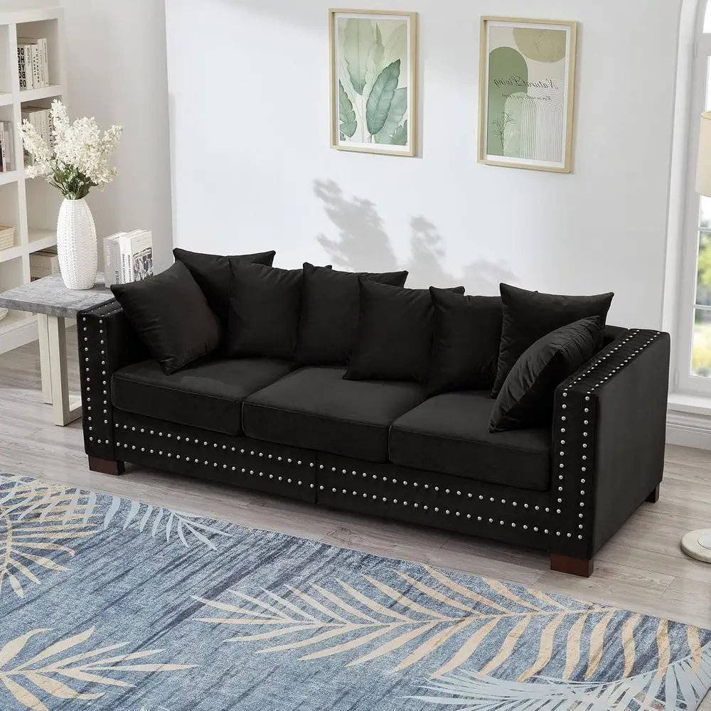 Velvet 3-Seater Sofa with Storage, 84.5 Wide, Nail Trim, 8 Pillows for Living Room or Office
Velvet 3-Seater Sofa with Storage, 84.5 Wide, Nail Trim, 8 Pillows for Living Room or Office