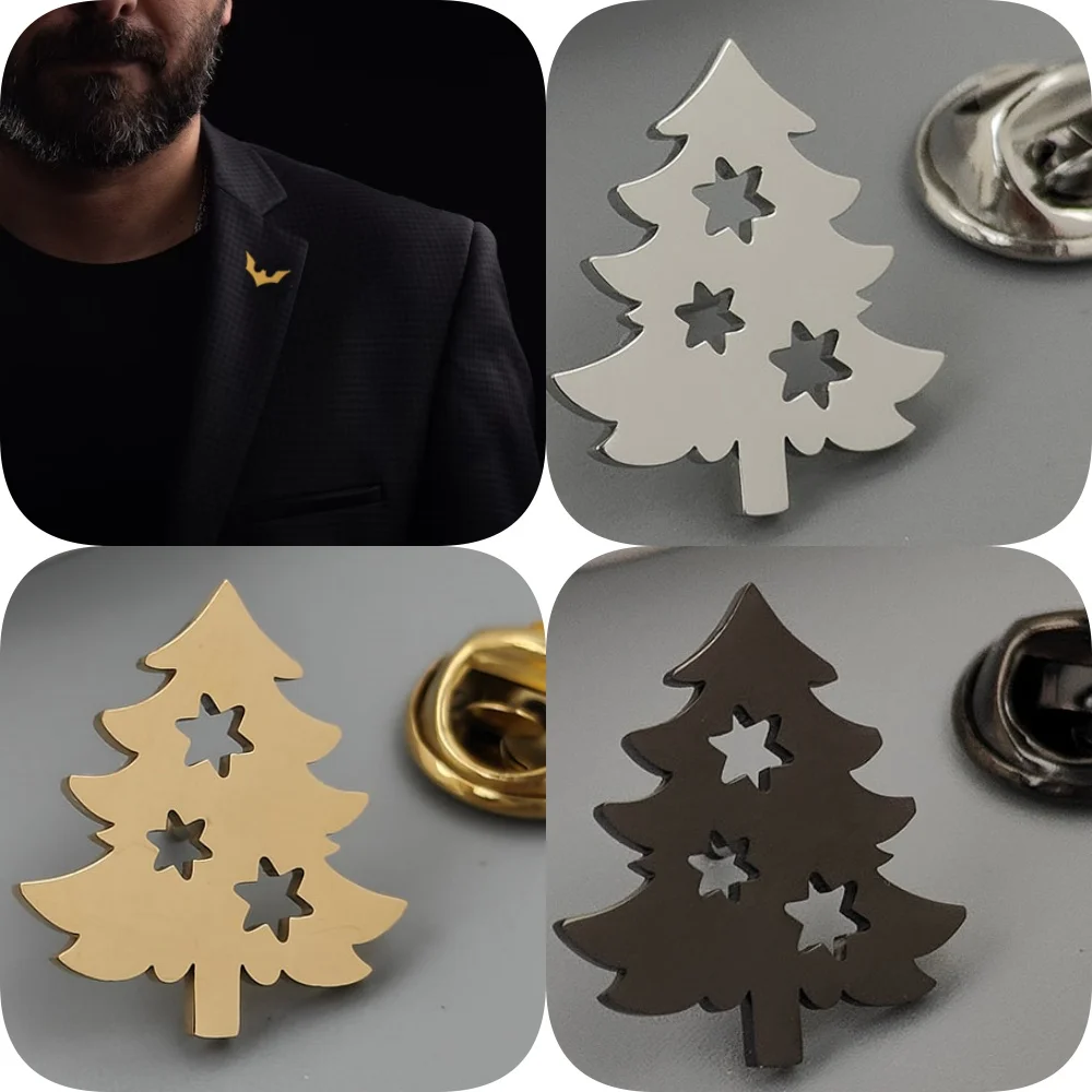 New hip-hop style Christmas tree hollow stainless steel gold-plated badge, suit lapel pin waterproof black, men's brooch set
New hip-hop style Christmas tree hollow stainless steel gold-plated badge, suit lapel pin waterproof black, men's brooch set