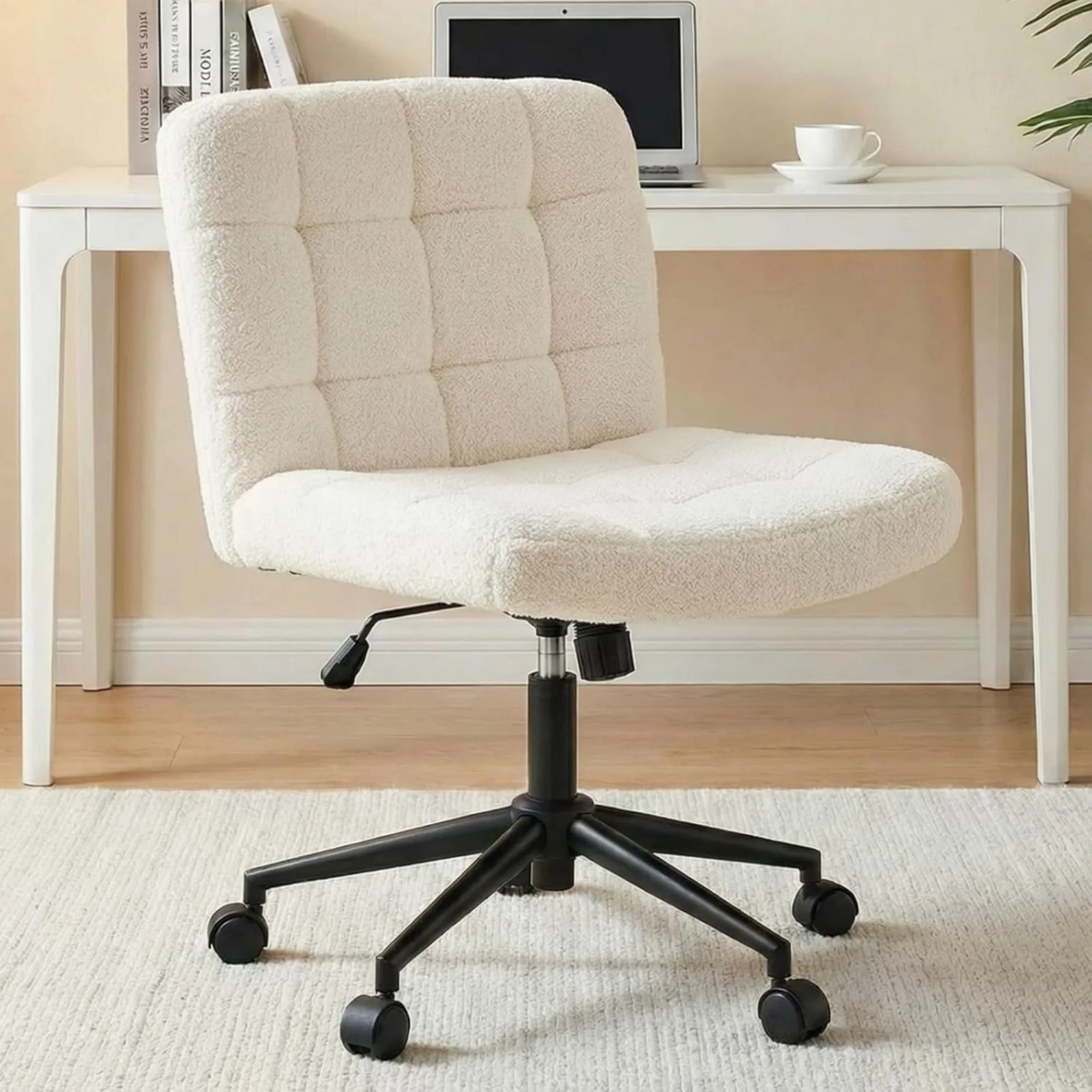 Swivel Criss Cross Legged Chair, Armless Home Office Chair with Wheels and Comfy Wide Cushion, Height Adjustable for Desk, Vanity, Bedroom, Sherpa Fleece (Beige)
Swivel Criss Cross Legged Chair, Armless Home Office Chair with Wheels and Comfy Wide Cushion, Height Adjustable for Desk, Vanity, Bedroom, Sherpa Fleece (Beige)