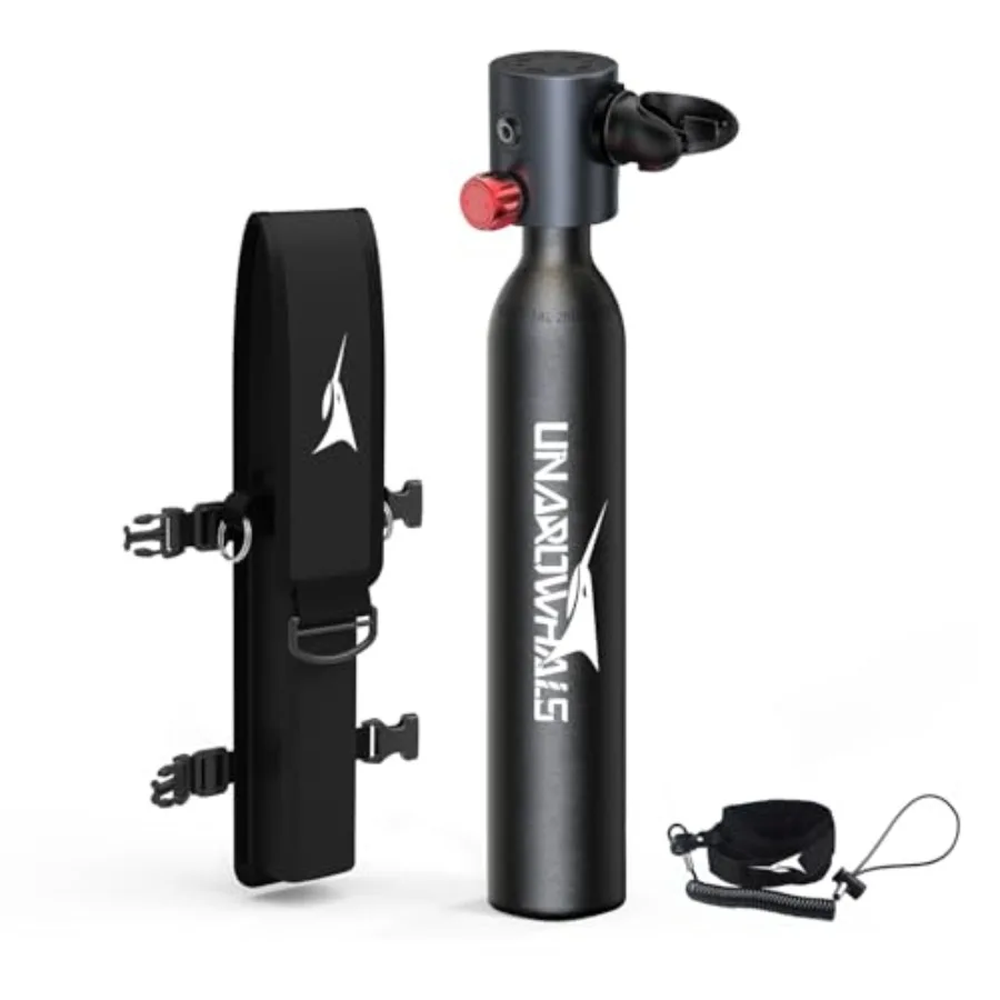 Mini scuba tank for travel and shallow diving, aluminum alloy, black with red accents, 0.5L capacity, 3000 PSI max pressure, DO
Mini scuba tank for travel and shallow diving, aluminum alloy, black with red accents, 0.5L capacity, 3000 PSI max pressure, DO