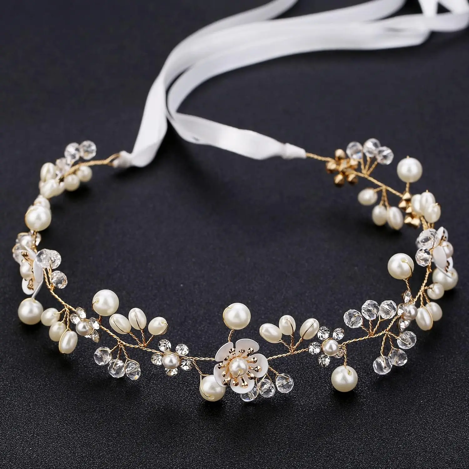 Bridal Pearl Flower Headpiece Headband for Girls, Women, Gold Hair Accessories
Bridal Pearl Flower Headpiece Headband for Girls, Women, Gold Hair Accessories