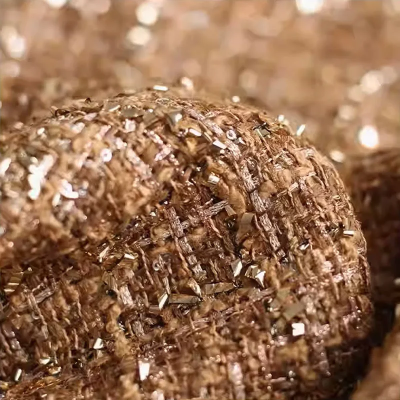 Camel Color and Gold Ribbon Yarn Dyed Braided Tweed Fabric For Woman's Autumn Jacket Dress Suits Coat DIY Sewing Material
Camel Color and Gold Ribbon Yarn Dyed Braided Tweed Fabric For Woman's Autumn Jacket Dress Suits Coat DIY Sewing Material