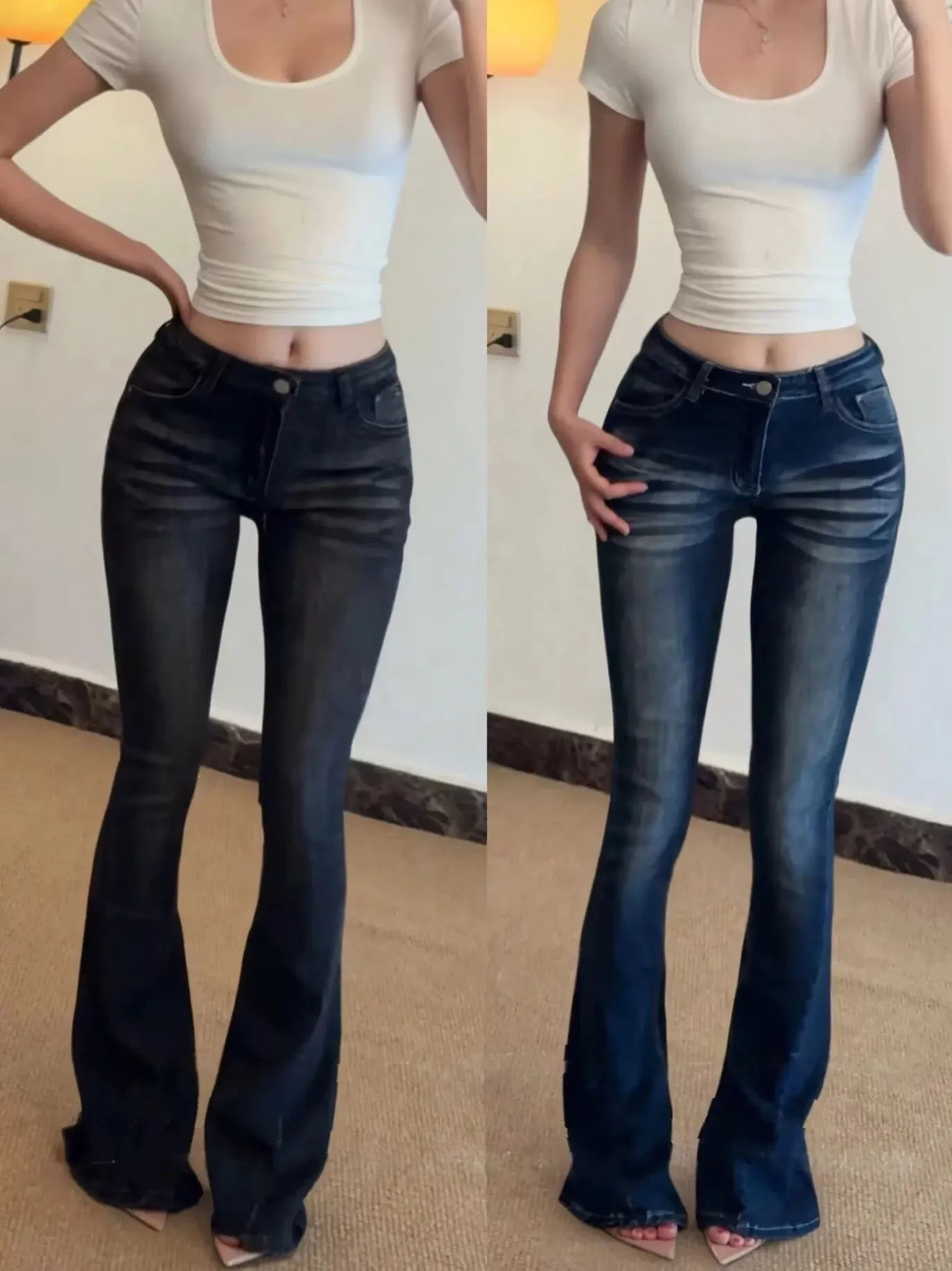 Low Waist Bell Bottom Jeans Slim Fit Washed out Retro Hot Girl Style Versatile Long Pants Cotton Stretch Denim Summer Fashion
Low Waist Bell Bottom Jeans Slim Fit Washed out Retro Hot Girl Style Versatile Long Pants Cotton Stretch Denim Summer Fashion