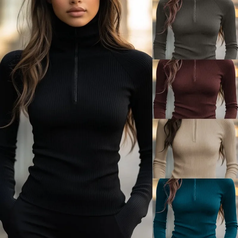 2025 Autumn/Winter Women's Slim Fit Elastic Body-Shaping Zip-Collar Knitted Short-Sleeve Base Layer Top T-shirt
2025 Autumn/Winter Women's Slim Fit Elastic Body-Shaping Zip-Collar Knitted Short-Sleeve Base Layer Top T-shirt