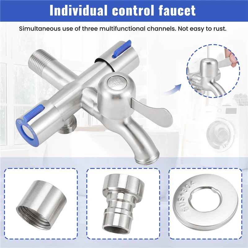 Трехходовой кран из нержавеющей стали, смеситель для раковины, стиральная машина, 2-ходовой угловой клапан с лентой-A57X 
Трехходовой кран из нержавеющей стали, смеситель для раковины, стиральная машина, 2-ходовой угловой клапан с лентой-A57X