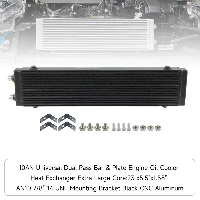 Universal Dual Pass Bar & Plate Engine 10AN Oil Cooler Heat Exchanger AN10 7/8"-14 UNF Mounting Bracket Aluminum Black/Silver
Universal Dual Pass Bar & Plate Engine 10AN Oil Cooler Heat Exchanger AN10 7/8"-14 UNF Mounting Bracket Aluminum Black/Silver