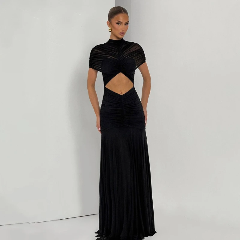 2026 Spring New Hot Selling Sexy Solid Color Exposed Navel Pleated Half High Neck Short Sleeved Floor Length Dress
2026 Spring New Hot Selling Sexy Solid Color Exposed Navel Pleated Half High Neck Short Sleeved Floor Length Dress