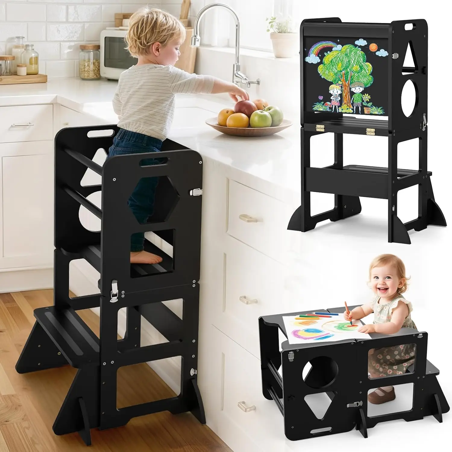 4 in 1 Toddler Kitchen Step Stool Foldable Learning Standing Tower with Blackboard Wooden Kitchen Stool Helper for Kids 1 3
4 in 1 Toddler Kitchen Step Stool Foldable Learning Standing Tower with Blackboard Wooden Kitchen Stool Helper for Kids 1 3