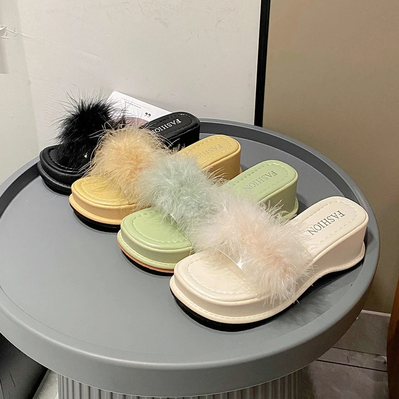 Women Slippers Slides Thick Sole Wedges High Heels Platform Shoes Woman Solid Fur Summer Slippers Plus Size Zapatos De Mujer
Women Slippers Slides Thick Sole Wedges High Heels Platform Shoes Woman Solid Fur Summer Slippers Plus Size Zapatos De Mujer