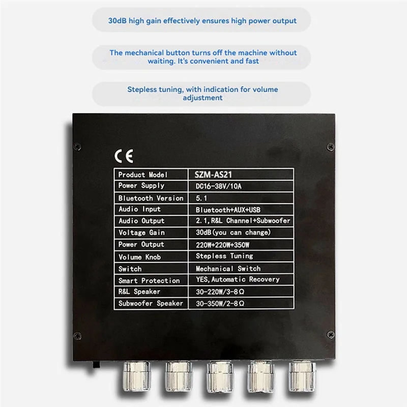 N01R-SZM-AS21 2.1 Channel TPA3255 Bluetooth 5.1 Digital Power Amplifier Board Module High And Low Tone Subwoofer 220WX2+350W
N01R-SZM-AS21 2.1 Channel TPA3255 Bluetooth 5.1 Digital Power Amplifier Board Module High And Low Tone Subwoofer 220WX2+350W