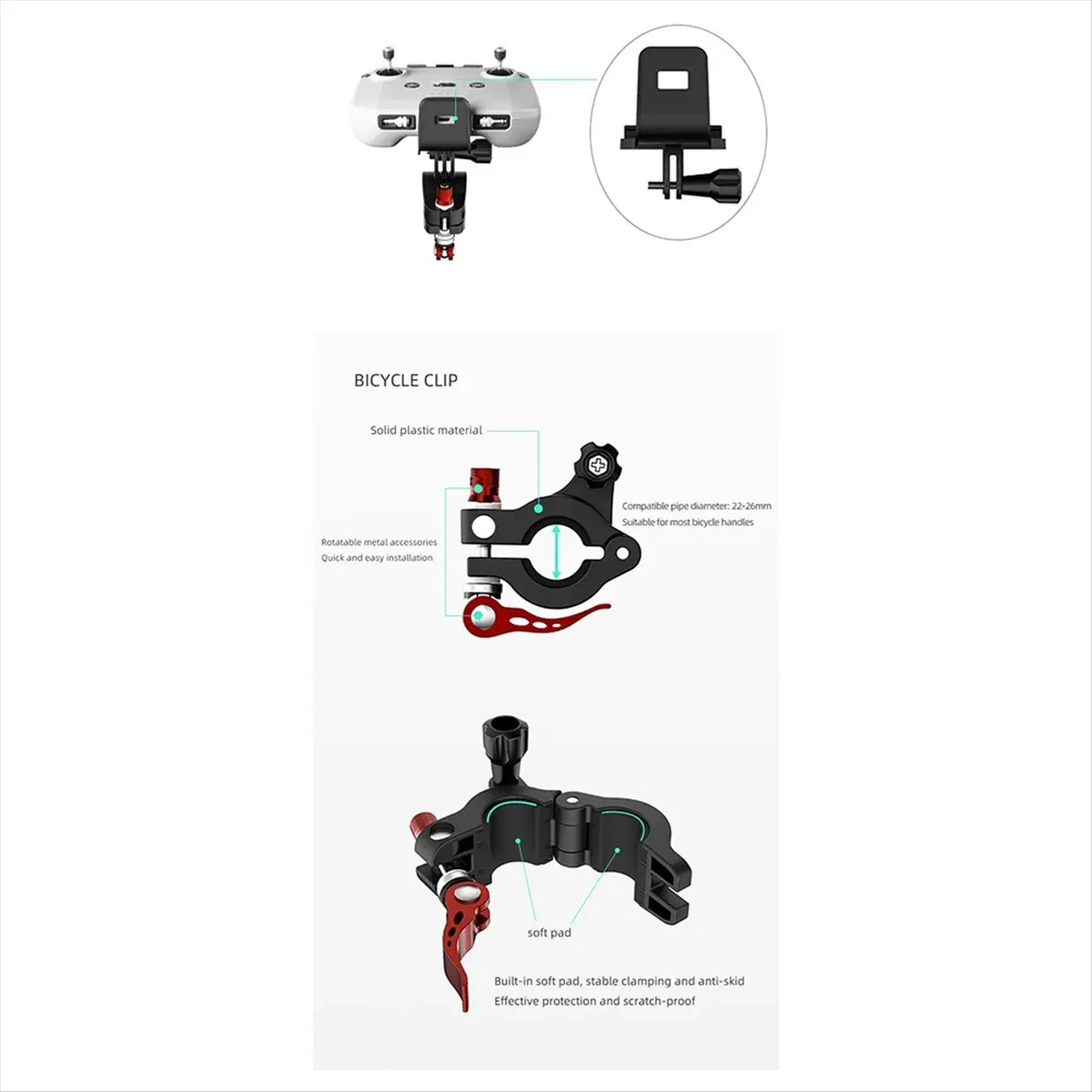 Крепление-держатель AD10 для пульта управления DJI RC-N1/N2/N3 на руль велосипеда/велосипедный держатель для аксессуаров DJI
Крепление-держатель AD10 для пульта управления DJI RC-N1/N2/N3 на руль велосипеда/велосипедный держатель для аксессуаров DJI